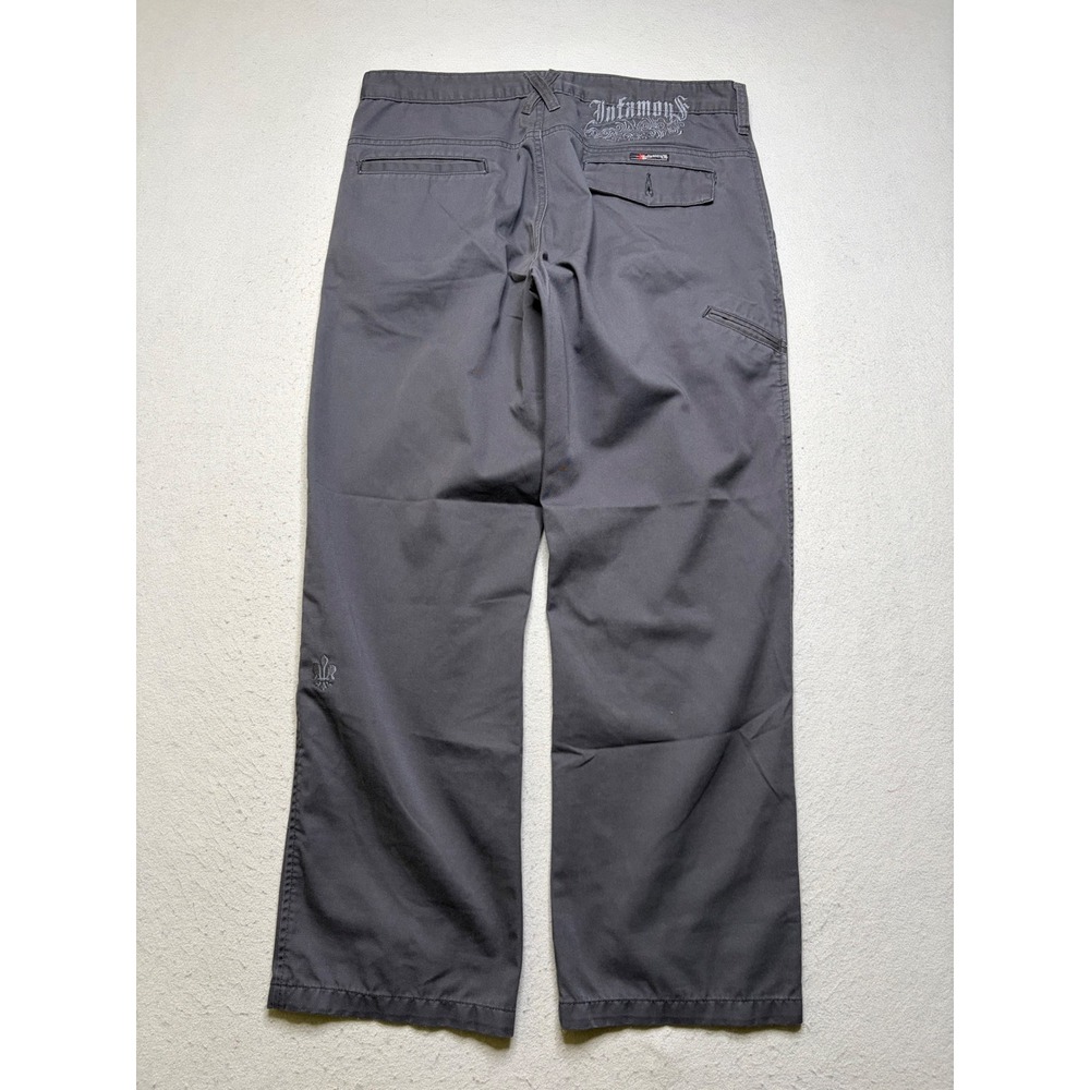 Infamous Pants Mens 34 Gray Y2K Embroidered Straight Leg Streetwear Utility 104